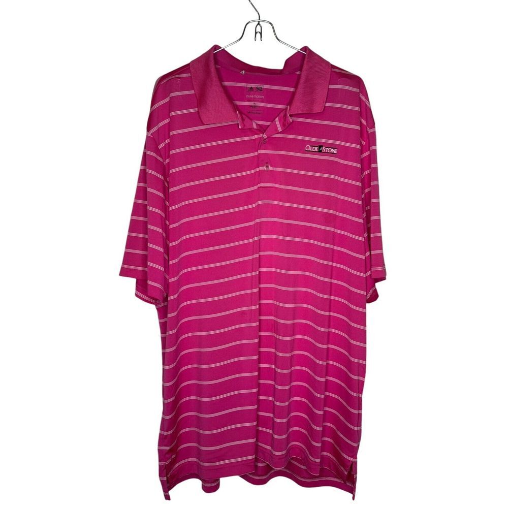 Adidas Men's Shirt Polo Size XL Puremotion Golf Ultimate Striped Collared Pink